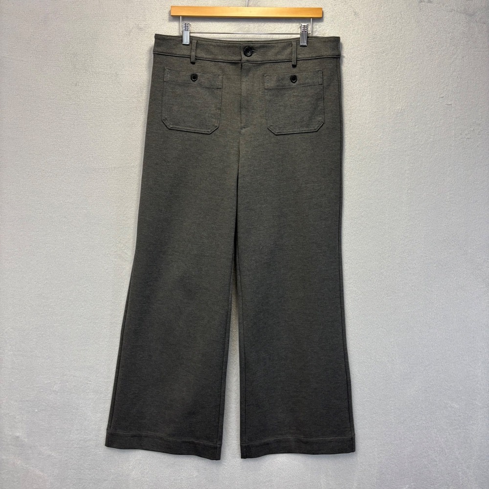 LOFT Palmer Wide Leg Pants Women 12 Gray Ponte Knit High Rise Office Stretch